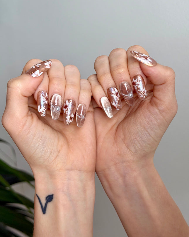 Golden Bloom Press On Nails