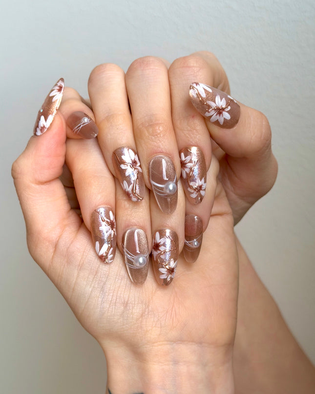 Golden Bloom Press On Nails