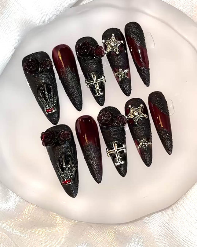 Black Gothic Rose Press on Nails