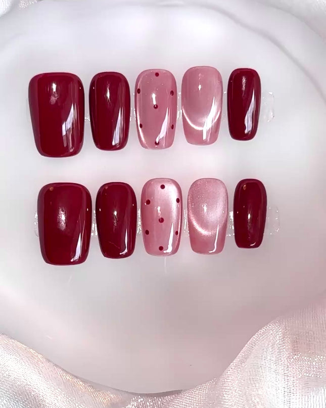 Red Pink Press on Nails