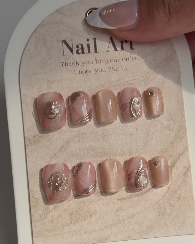 Rose Swirl Pearl Press-On Nails