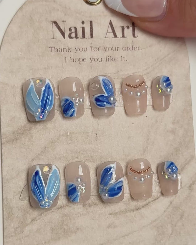 Blue Pearl Press On Nails