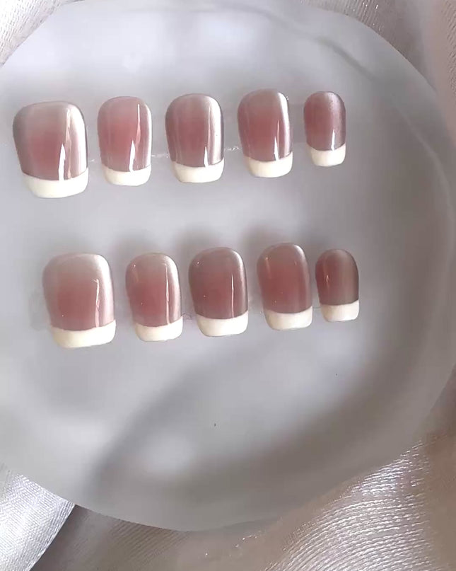 Cat Eye French Tip Press on Nails