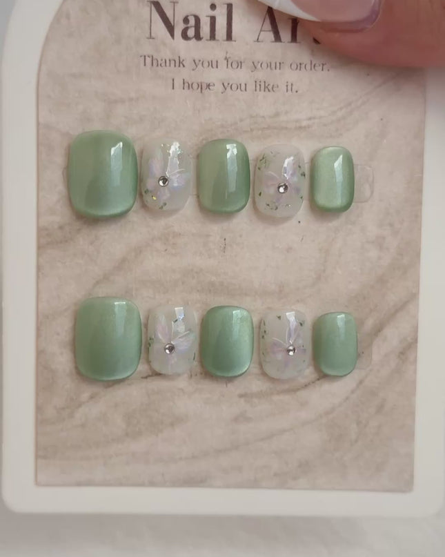 Sage Blossom Press-On Nails