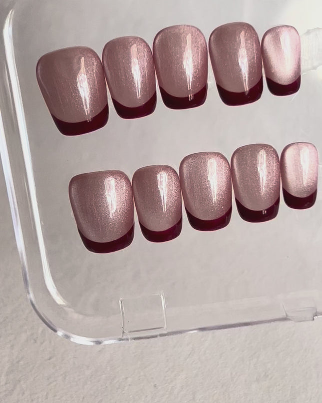 Red Cat Eye French Press On Nails