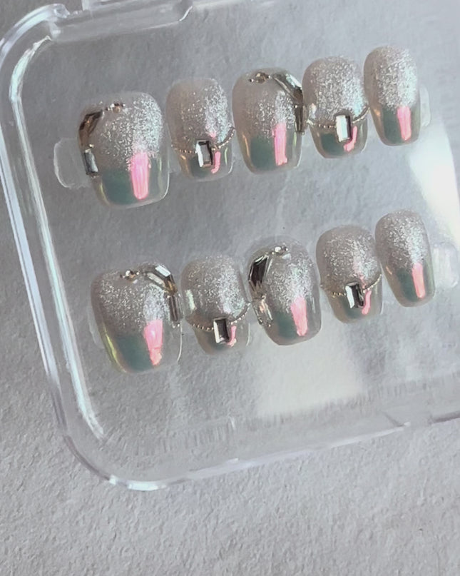 Silver Gem Press On Nails