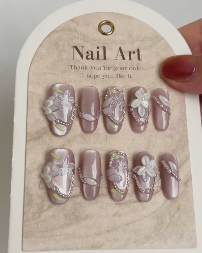 Mauve Floral Press On Nails