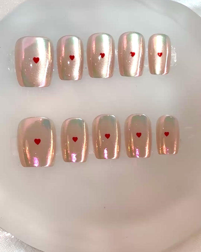 Heart Pink Press on Nails