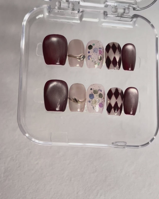 Harlequin Glitter Press On Nails