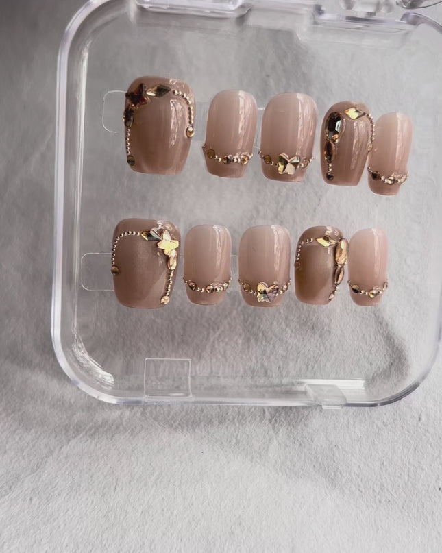 Gold Butterfly Press On Nails