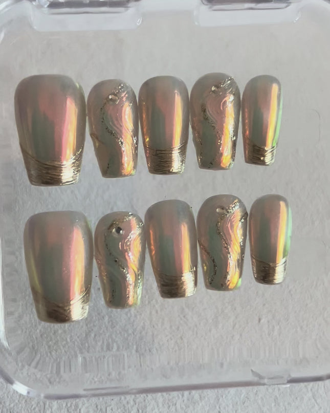 Chrome Swirl Press On Nails