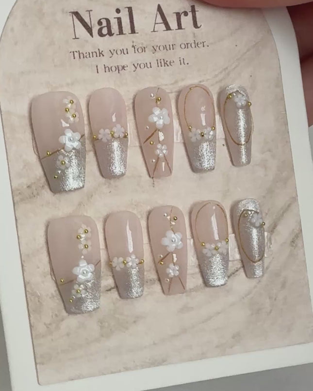 Glitter Blossom Press On Nails