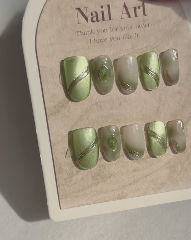 Olive Marble Swirl Press-On Nails