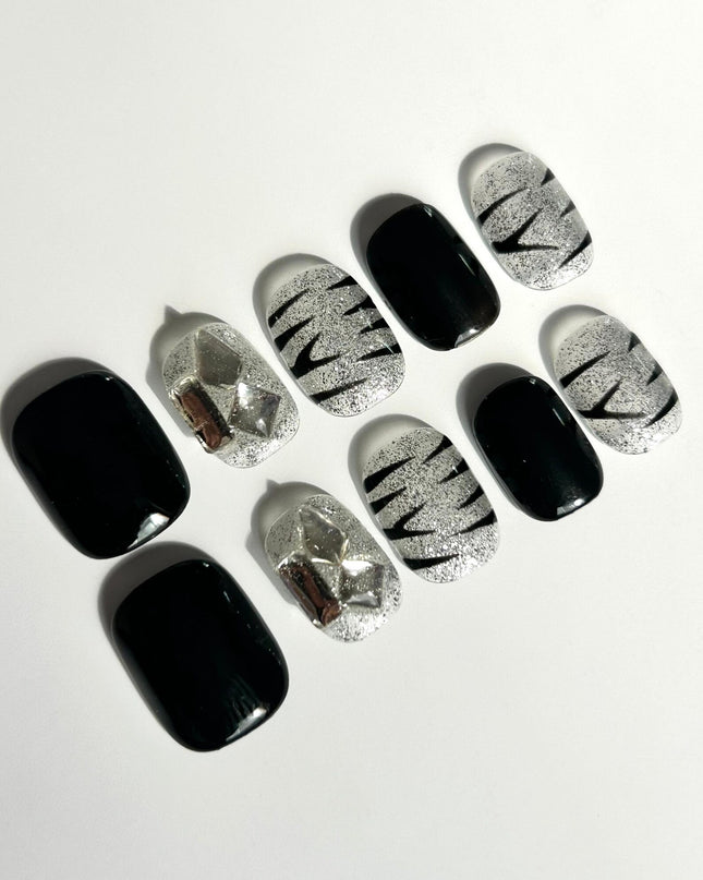 Silver Zebra Press On Nails