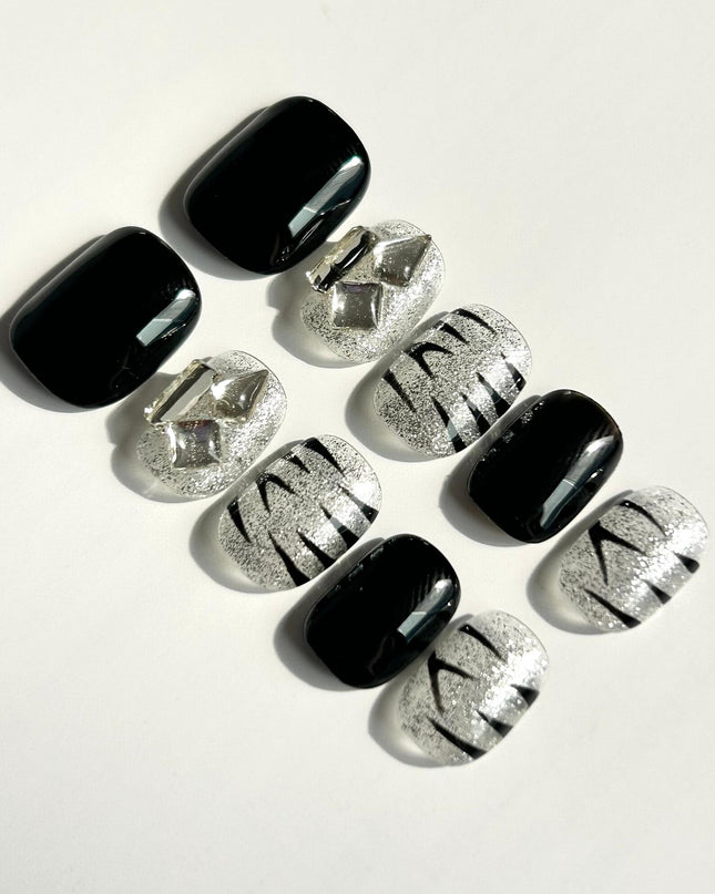 Silver Zebra Press On Nails