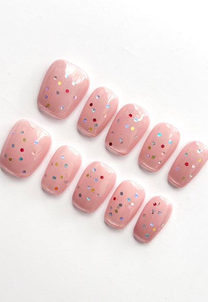 Pink Glitter Press On Nails