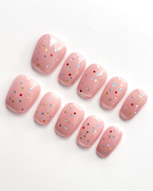 Pink Glitter Press On Nails