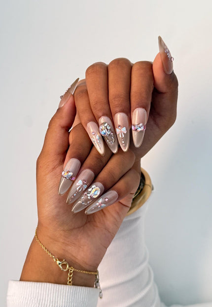 Bow & Crystal Charm Press-On Nails