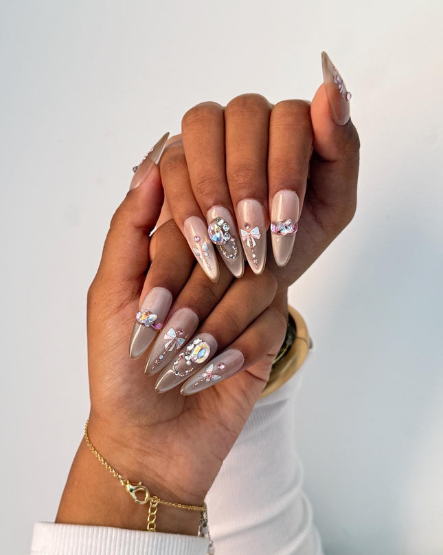 Bow & Gemstone Press-On Nails