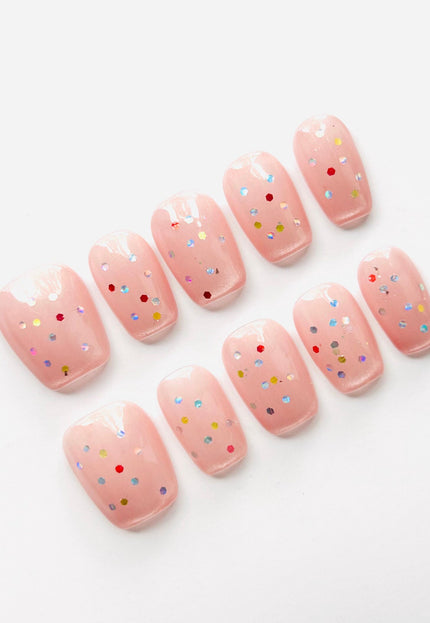 Pink Glitter Press On Nails