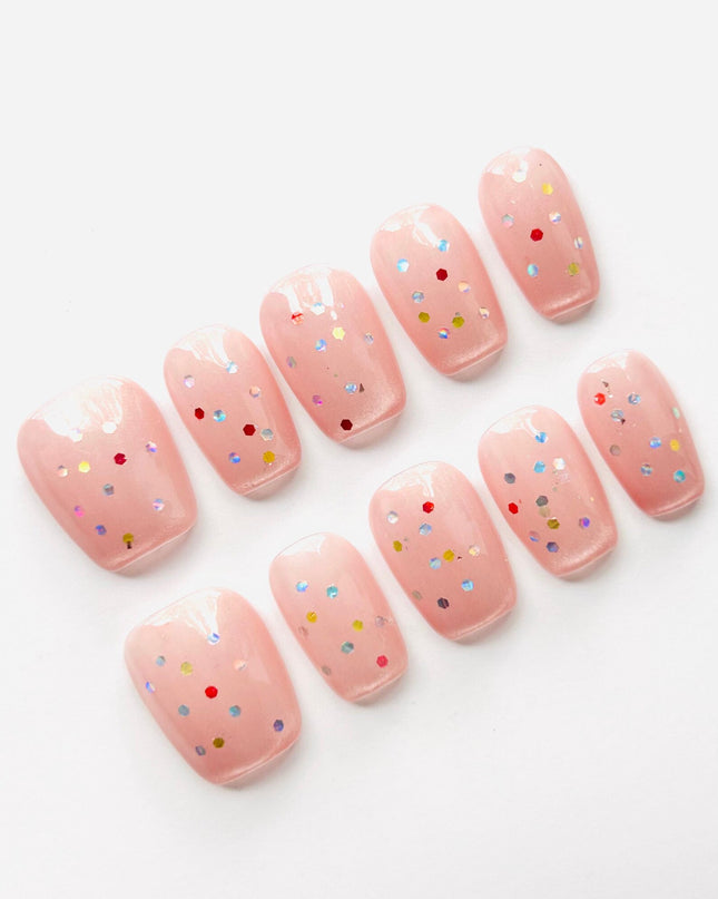 Pink Glitter Press On Nails