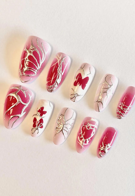 Pink Butterfly Press on Nails