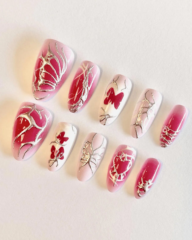 Pink Butterfly Press on Nails