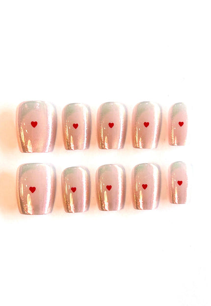 Heart Pink Press on Nails