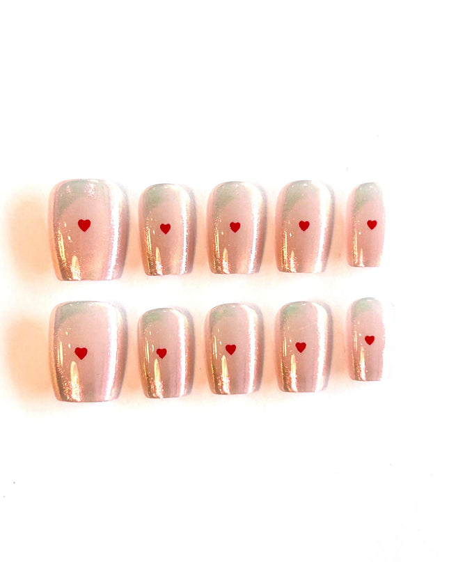 Heart Pink Press on Nails
