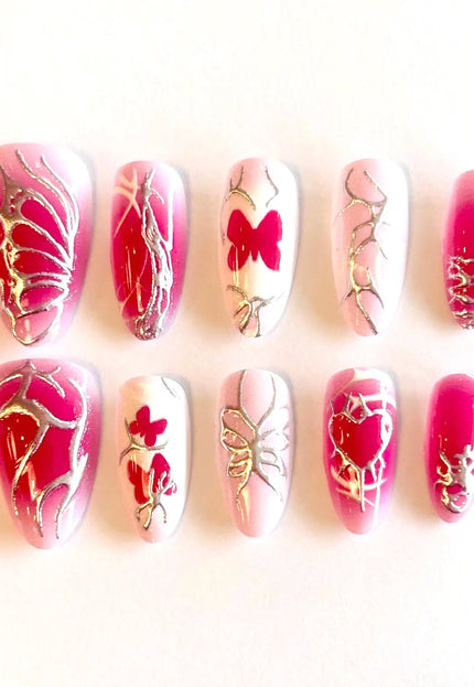 Pink Butterfly Press on Nails