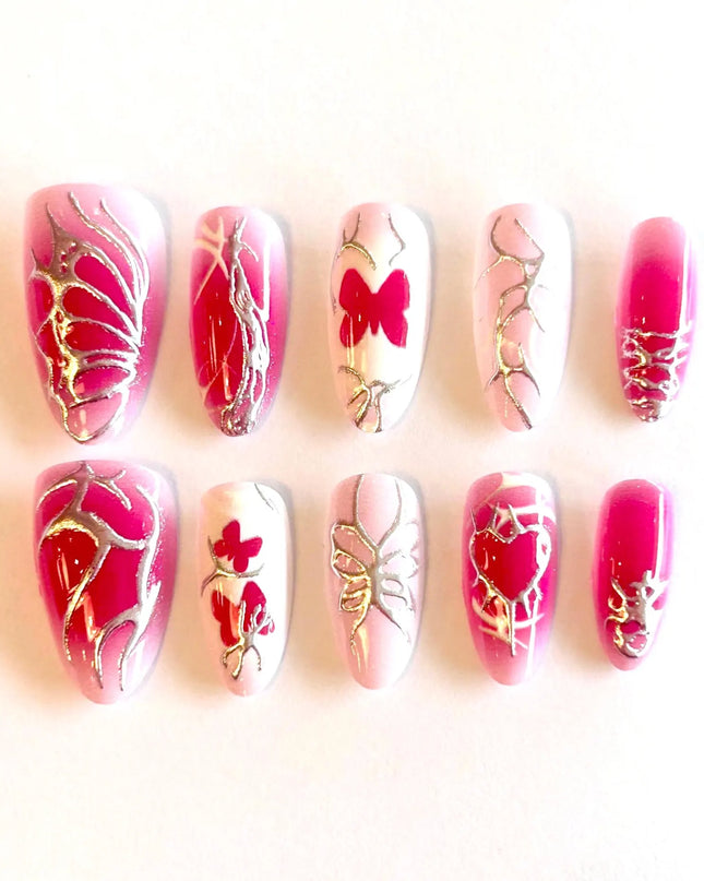 Pink Butterfly Press on Nails