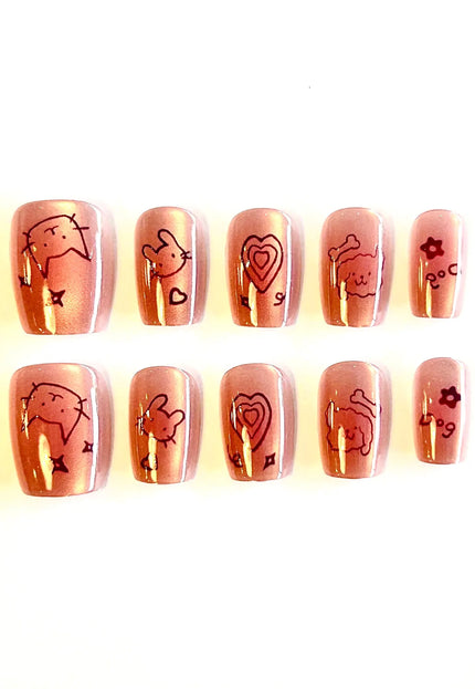 Pink Cat Press on Nails