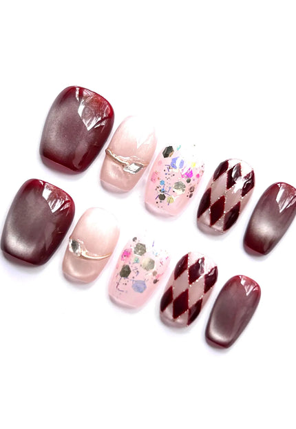 Harlequin Glitter Press On Nails