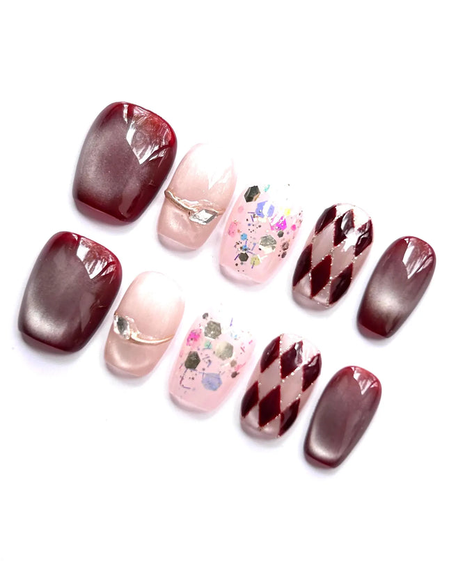 Harlequin Glitter Press On Nails