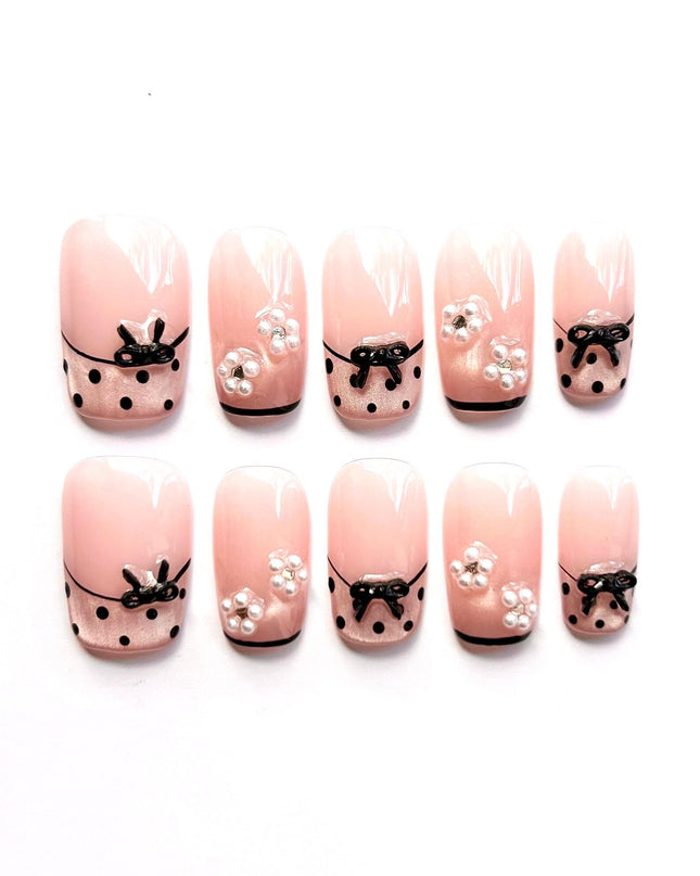 Pink Polka Press On Nails