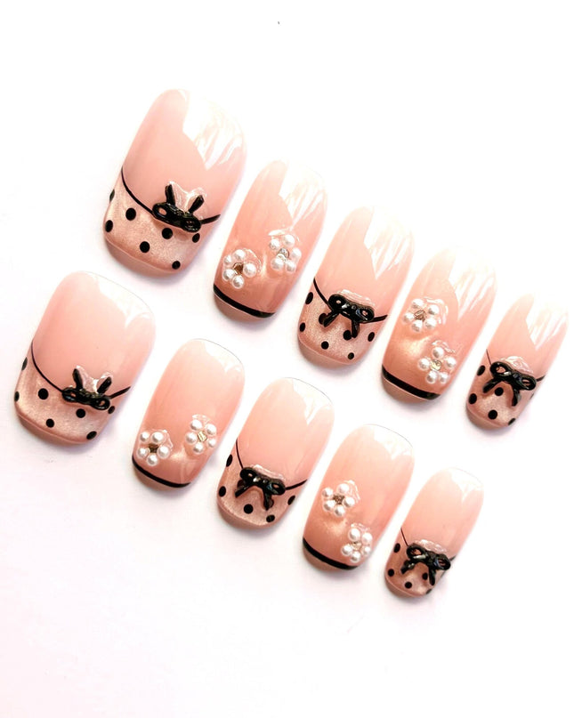 Pink Polka Press On Nails