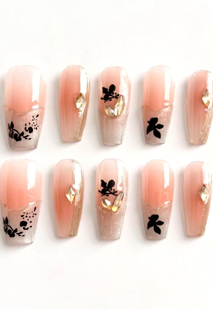 Noir Floral Press On Nails