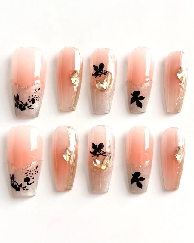 Noir Floral Press On Nails