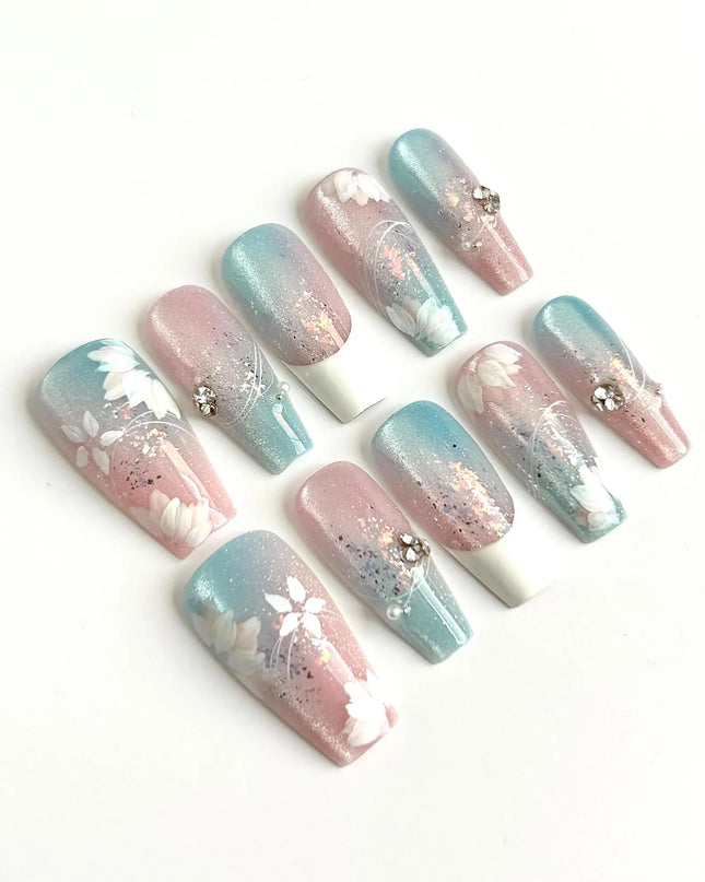 Frosted Bloom Press-On Nails