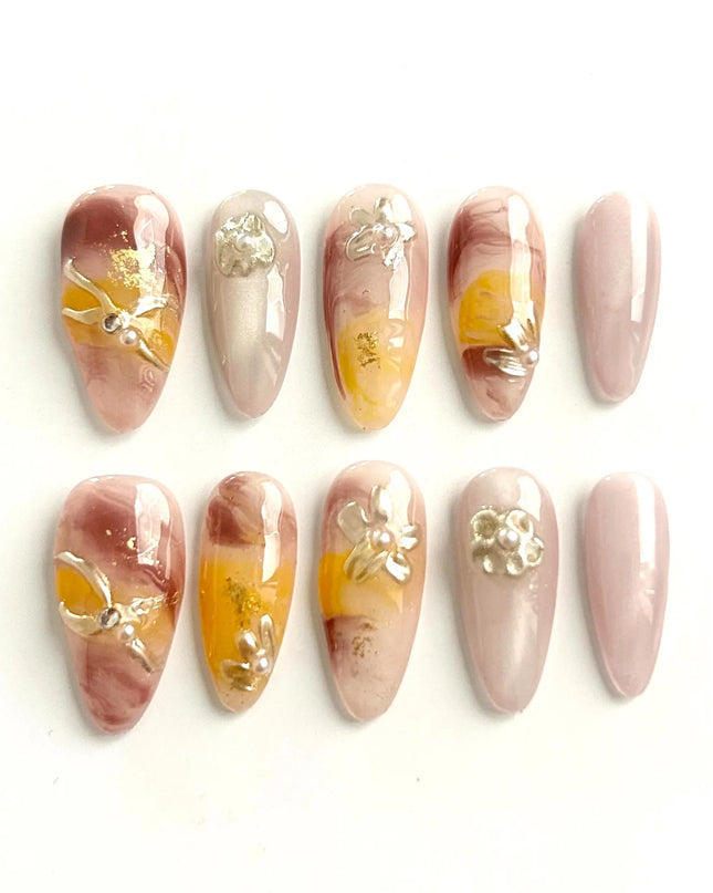 Amber Swirl Press On Nails
