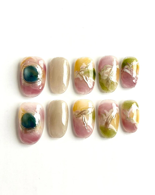 Mist Marble Press On Nails