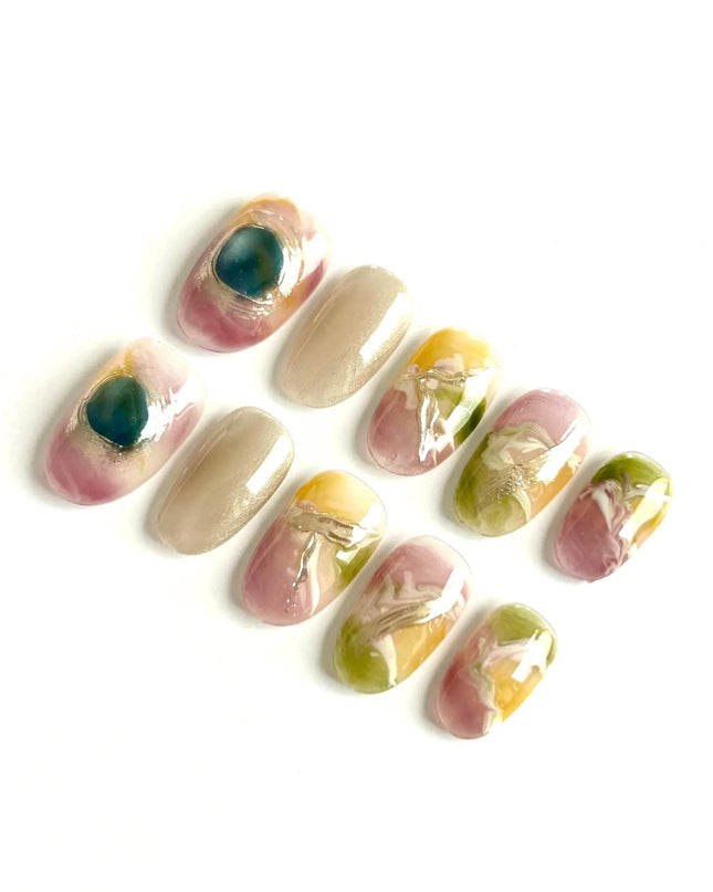 Mist Marble Press On Nails