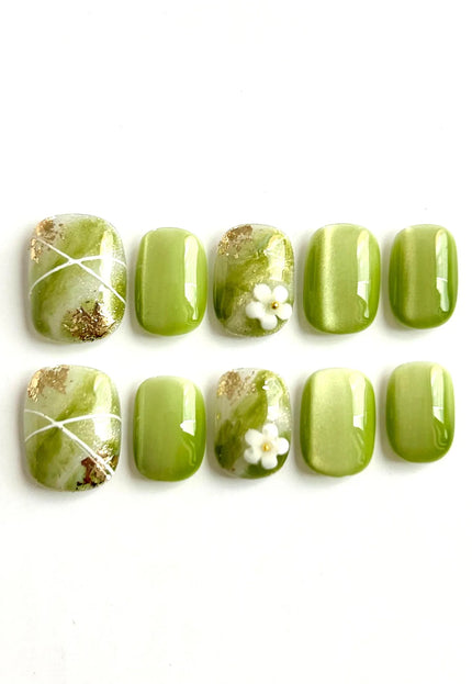 Green Marble Press On Nails