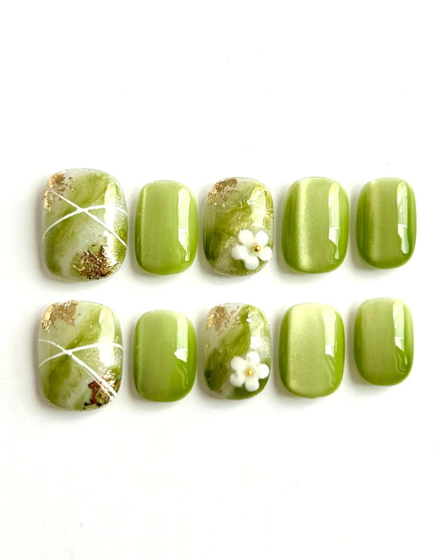Green Marble Press On Nails