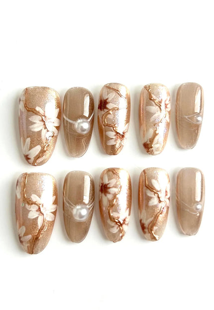 Golden Bloom Press On Nails