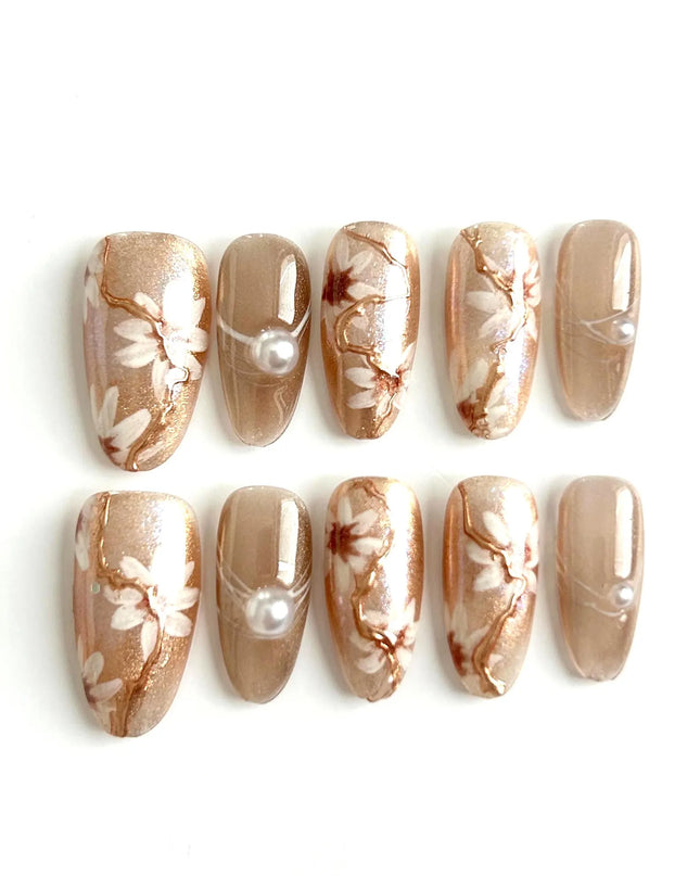 Golden Bloom Press On Nails