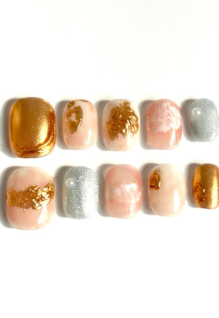Golden Marble Press-On Nails