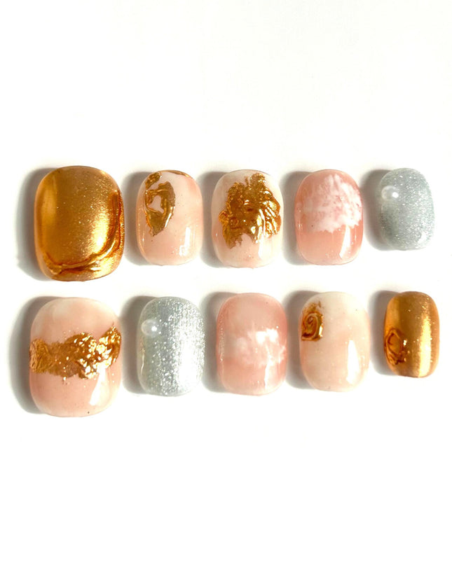 Golden Marble Press-On Nails
