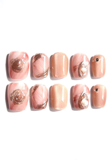 Rose Swirl Pearl Press-On Nails