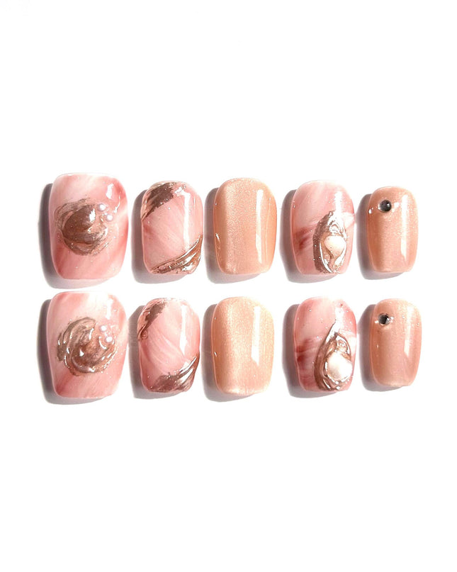 Rose Swirl Pearl Press-On Nails